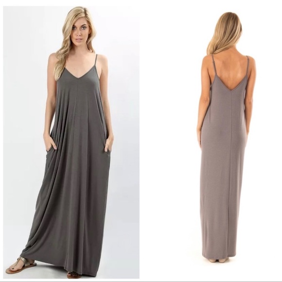 Brand New V-Neck Plus Size Maxi Dress Charcoal Gray Various - Picture 4 of 7